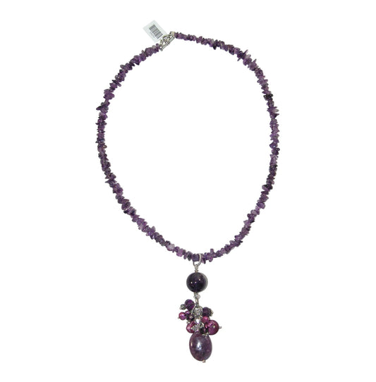 34243 Amethyst, Freshwater Pearl Sterling Silver Necklace