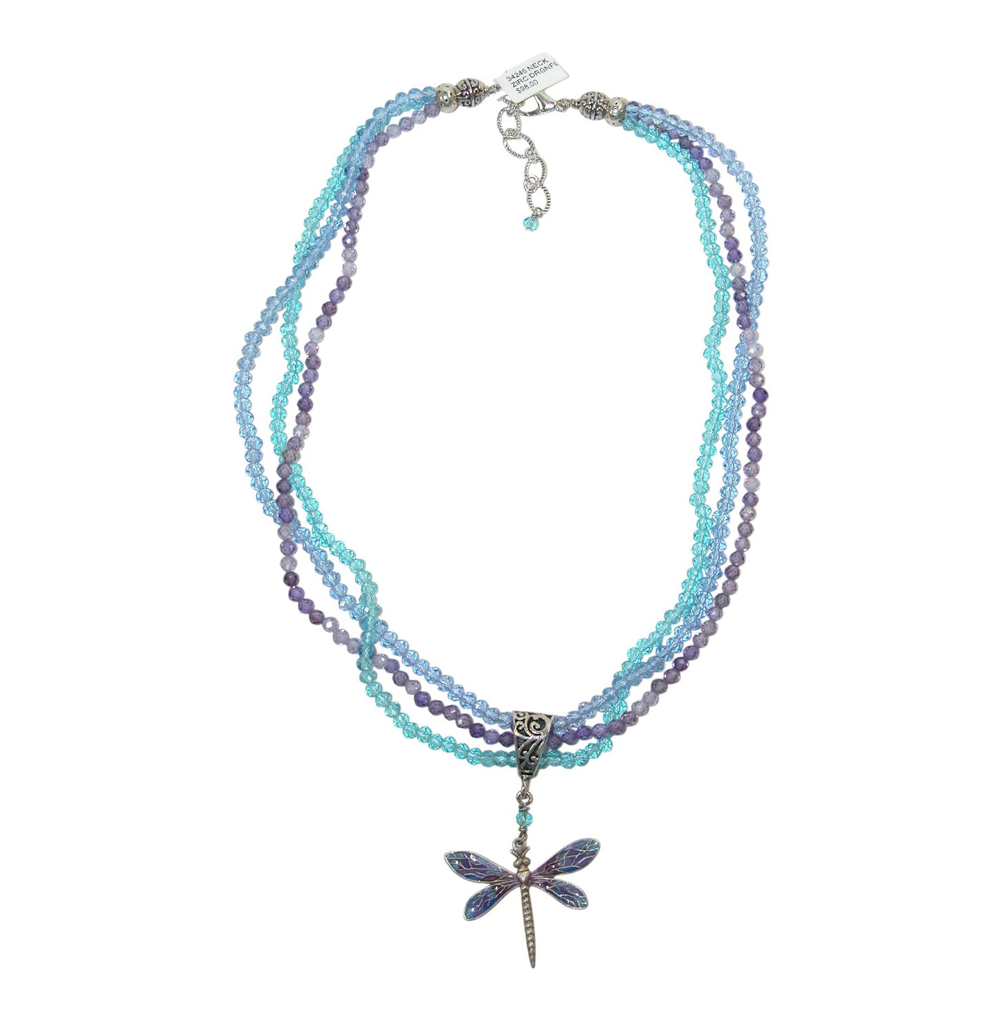 34246 Crystal Hand Enameling Dragonfly Sterling Silver Necklace