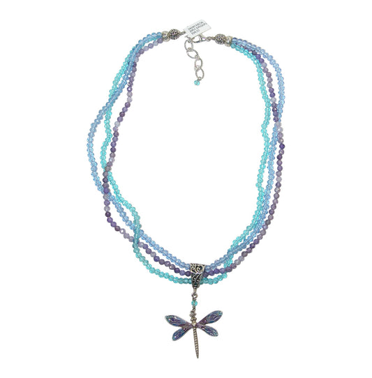 34246 Crystal Hand Enameling Dragonfly Sterling Silver Necklace
