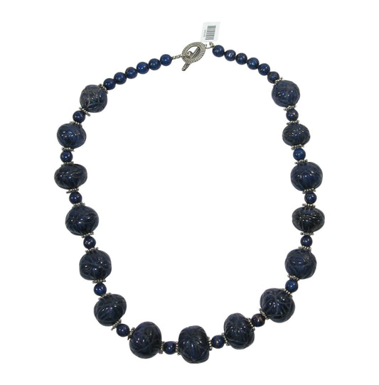 34248 Carved Lapis Sterling Silver Necklace