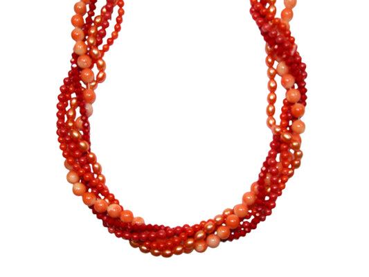 34251 FWP, Coral Multi Strand Sterling Silver Necklace