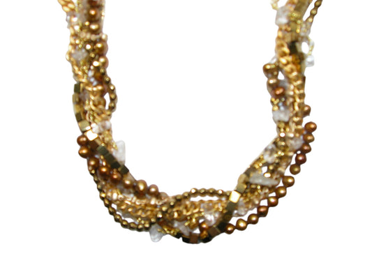34256 FWP, Hematite, Multi Strand Gold Vermeil Necklace