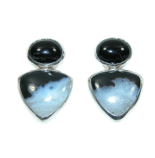34342 Freshwater Pearl, Banded Agate, Sterling Silver Earrings
