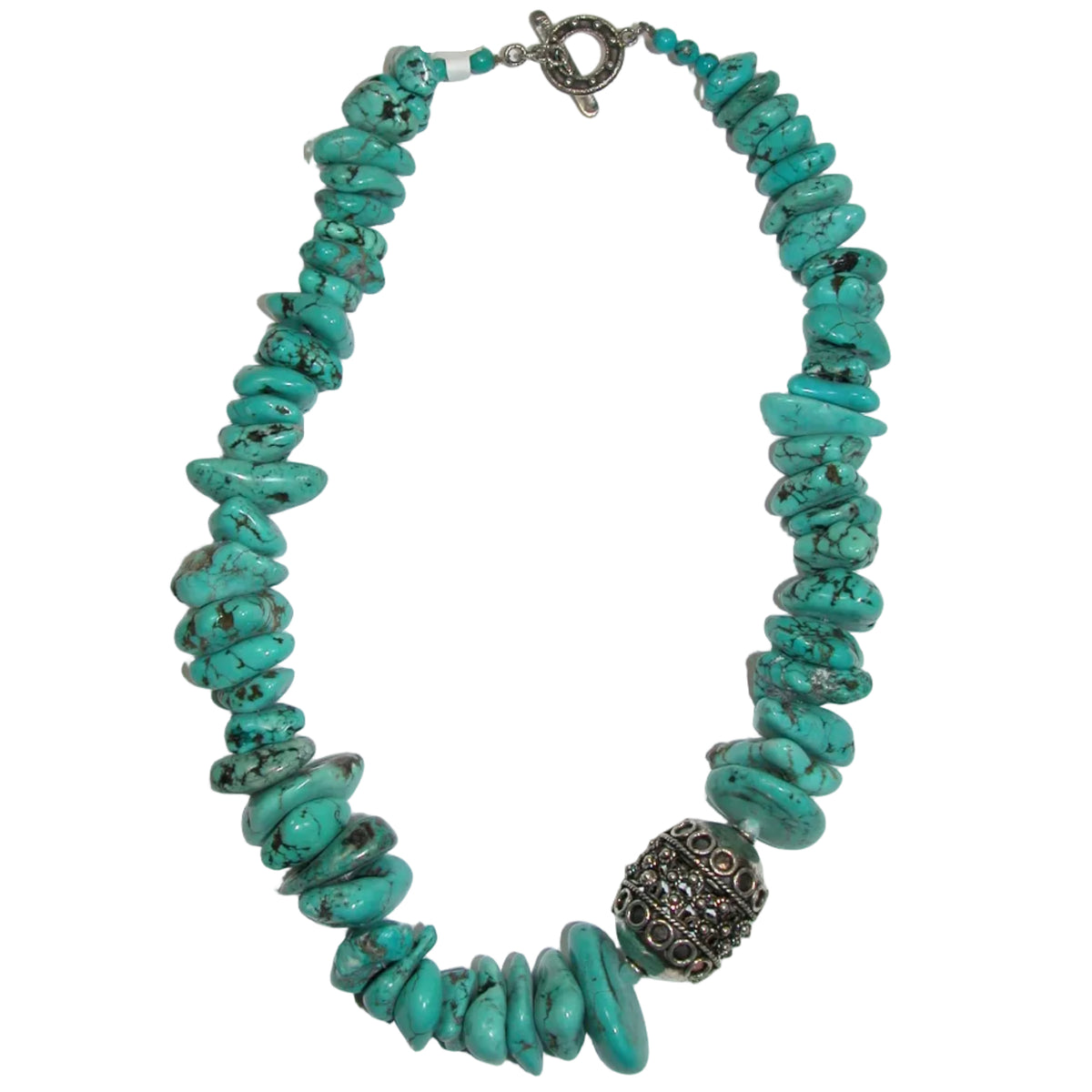 34361 Natural Turquoise Sterling Silver Beaded Necklace