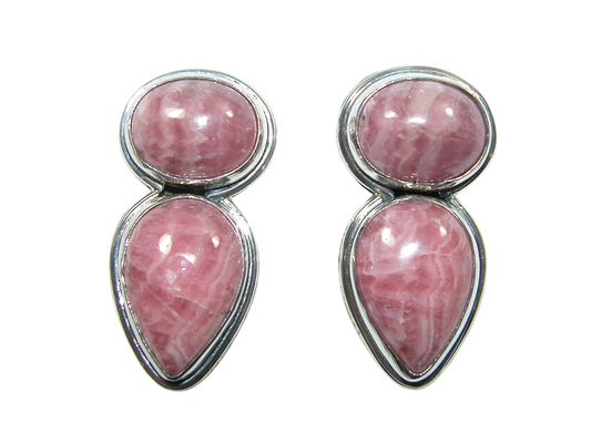 34368 Rhodochrosite 2 Stone Sterling Silver Earring