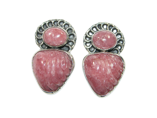34370 Rhodochrosite Carved Sterling Silver Earring