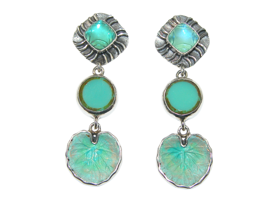 34372 Lily Pad Quartz 3 Stone Dangle Sterling Silver Earring