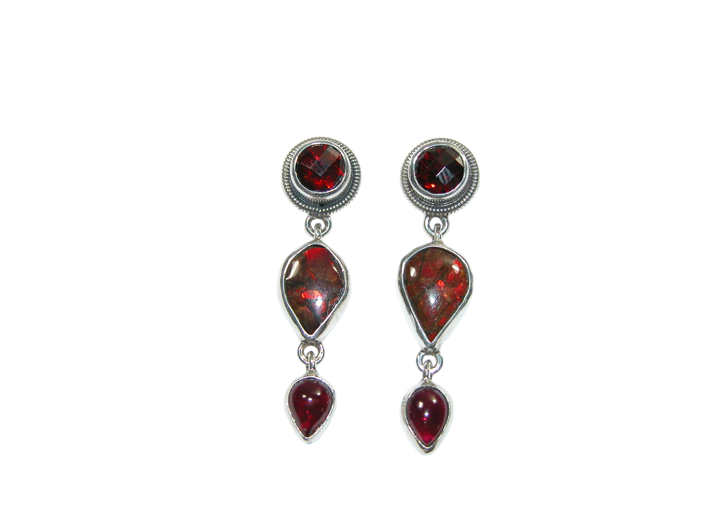 34375 Garnet Ammolite Fossil Earrings