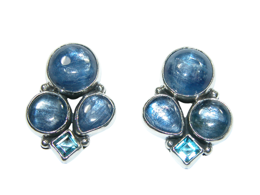 34380 Kyanite Blue Topaz Cluster Sterling Silver Earring