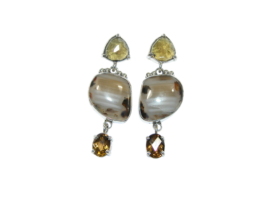 34381A Cognac Topaz Agate Sterling Silver Dangle Earring