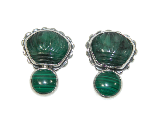 34382 Carved Emerald Sterling Silver Earring