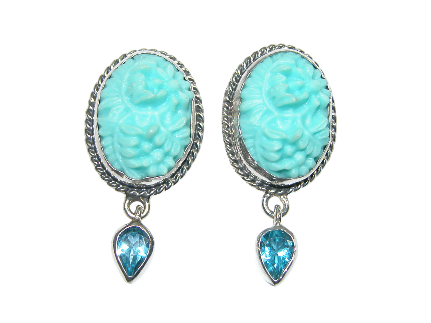 34386 Turquoise Vintage Glass Blue Topaz Sterling Silver Earring