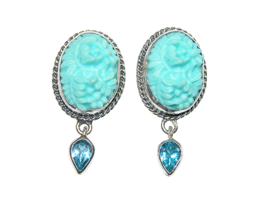 34386 Turquoise Vintage Glass Blue Topaz Sterling Silver Earring