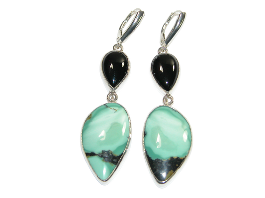 34387 Black Onyx Turquoise Sterling Silver Dangle Earring