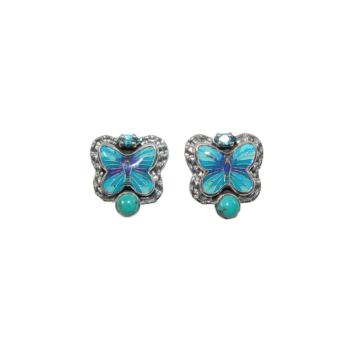34388 Enameled Butterfly, Turquoise Earrings