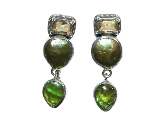 34389 Citrine Pearl Abalone Sterling Silver Earring