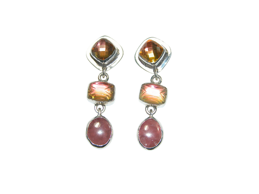 34391 Rhodochrosite Celestial Quartz Earrings
