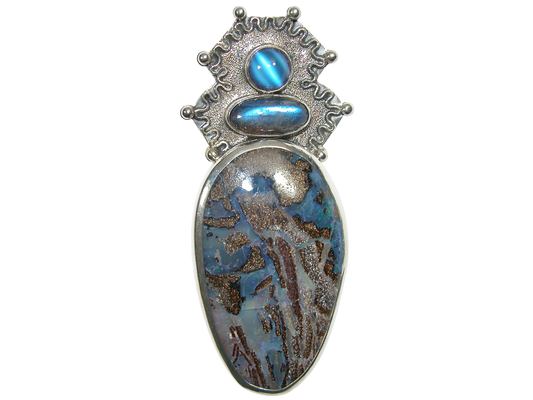 34393 Boulder Opal Labradorite Sterling Silver Pin Pendant