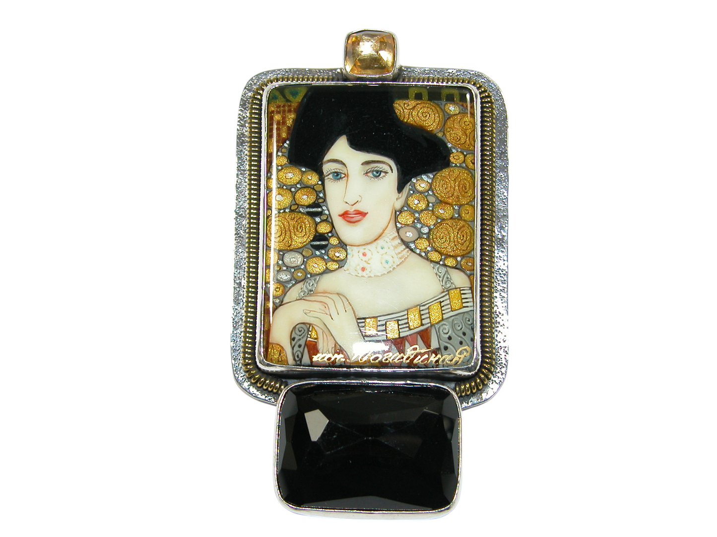 34394 Klimt Miniature Painting Onyx Sterling Silver