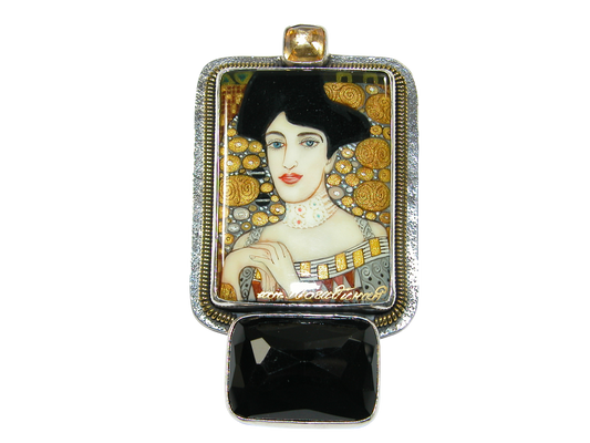 34394 Klimt Miniature Painting Onyx Sterling Silver