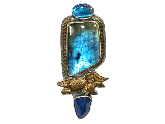 34403 Labradorite Lapis Abalone Sterling Silver Pin Pendant