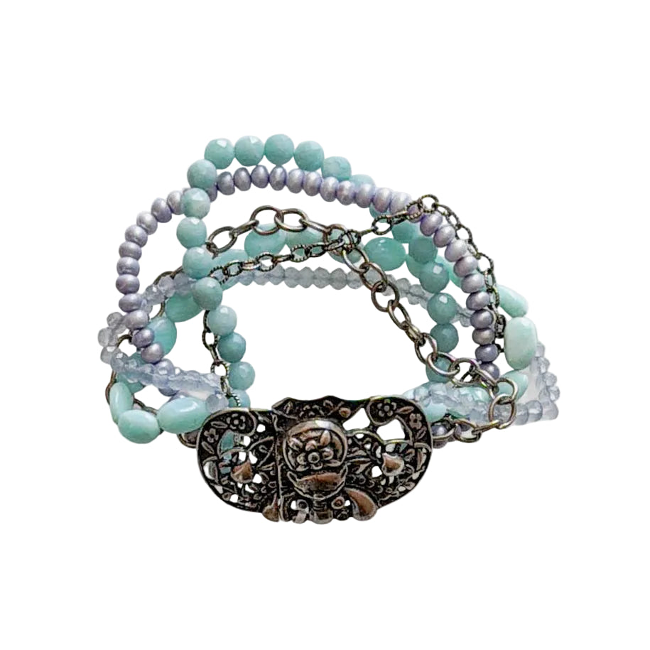 34428 Magnetic Clasp Amazonite, Freshwater Pearl, Peruvian Opal Bracelet
