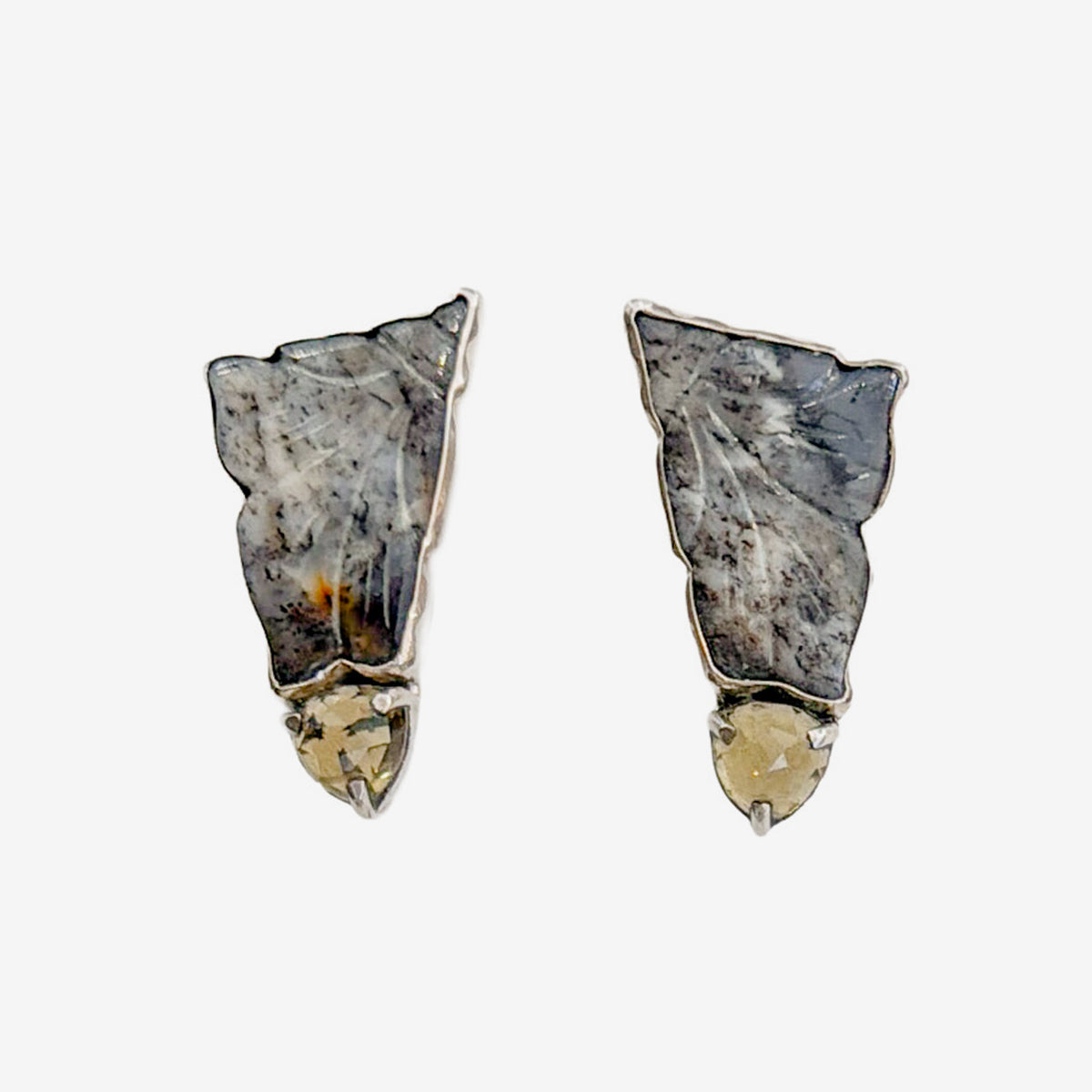 34435 Dendritic Agate, Cognac Topaz Earrings