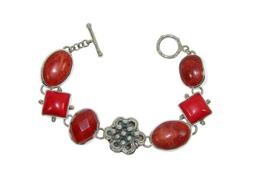 34436 Red Knot Apple Coral Sterling Silver Bracelet
