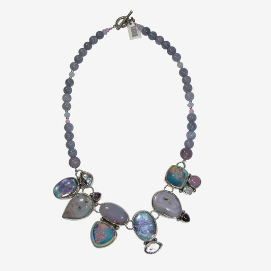 34443 Quartz Druzy, Agate, Pearl Amethyst, Tanzanite Sterling Silver Necklace