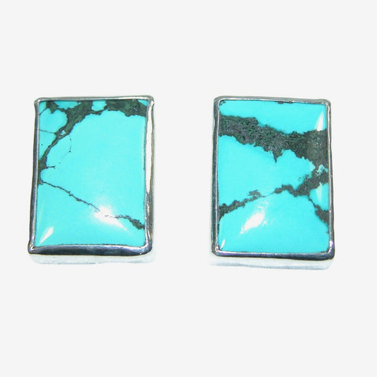 34448 Turquoise Rectangle Sterling Silver Earrings