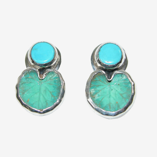 34452B Turquoise Water Lily Pad Leaf Sterling Silver Earrings