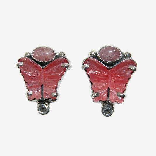 34454 Carved Pink Butterfly Rhodochrosite Sterling Silver Earrings