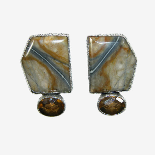 34454 Faceted Topaz Picasso Marble Sterling Silver Earrings
