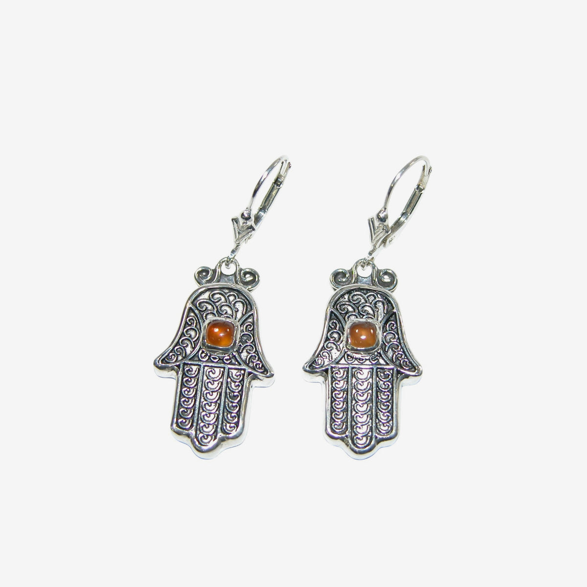 34457 Hamsa Hessonite Garnet Sterling Silver Leverback Earring Wire