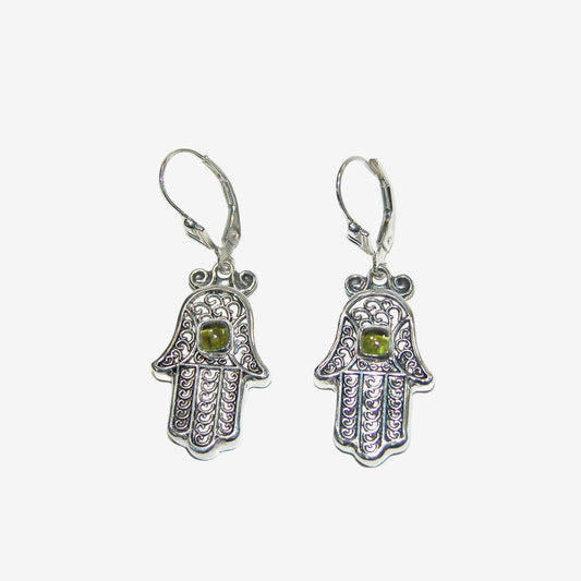 34457A Hamsa Peridot Sterling Silver Leverback Earring Wire