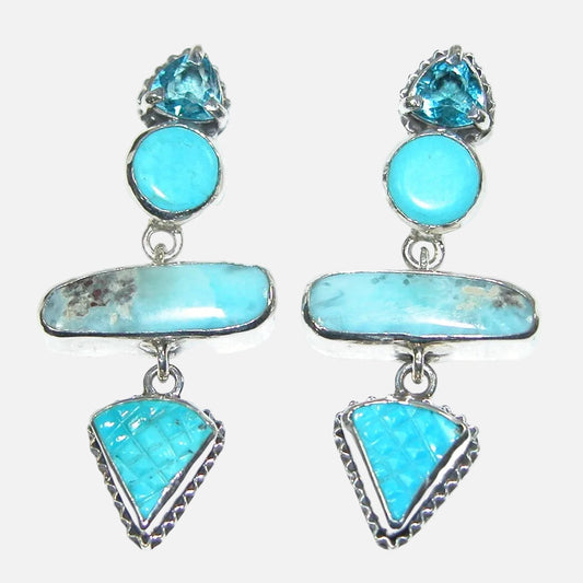 34458 Turquoise Larimar Sterling Silver Drop Earrings