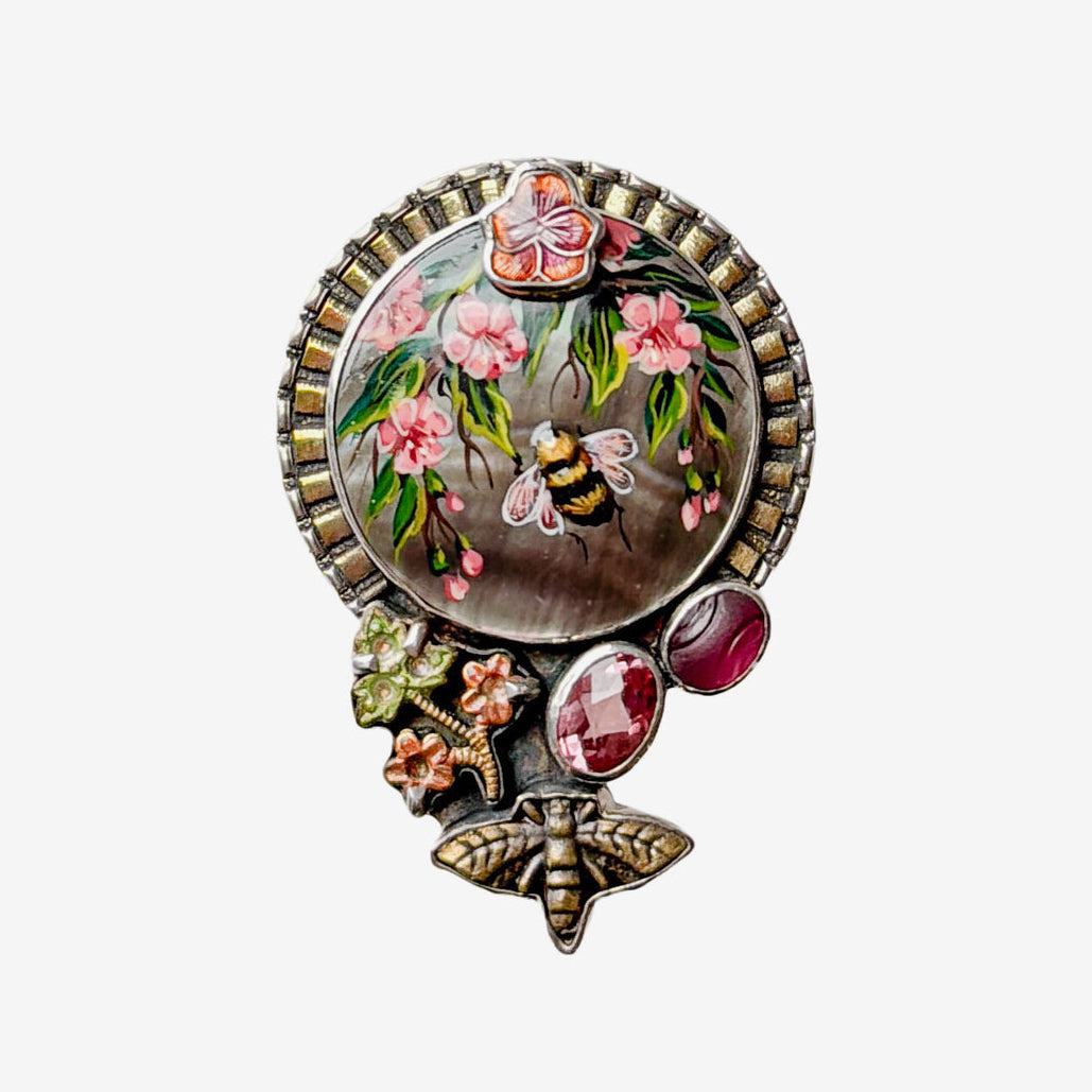 34470 Hand-Painted Bee Miniature, Celestial Quartz, Raspberry Quartz Pin / Pendant