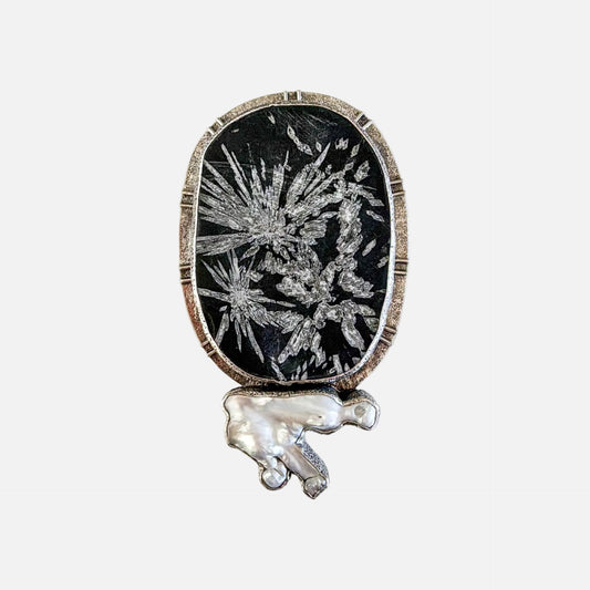 34475 Chrysanthemum Stone Freshwater Pearl Sterling Silver Pin / Pendant