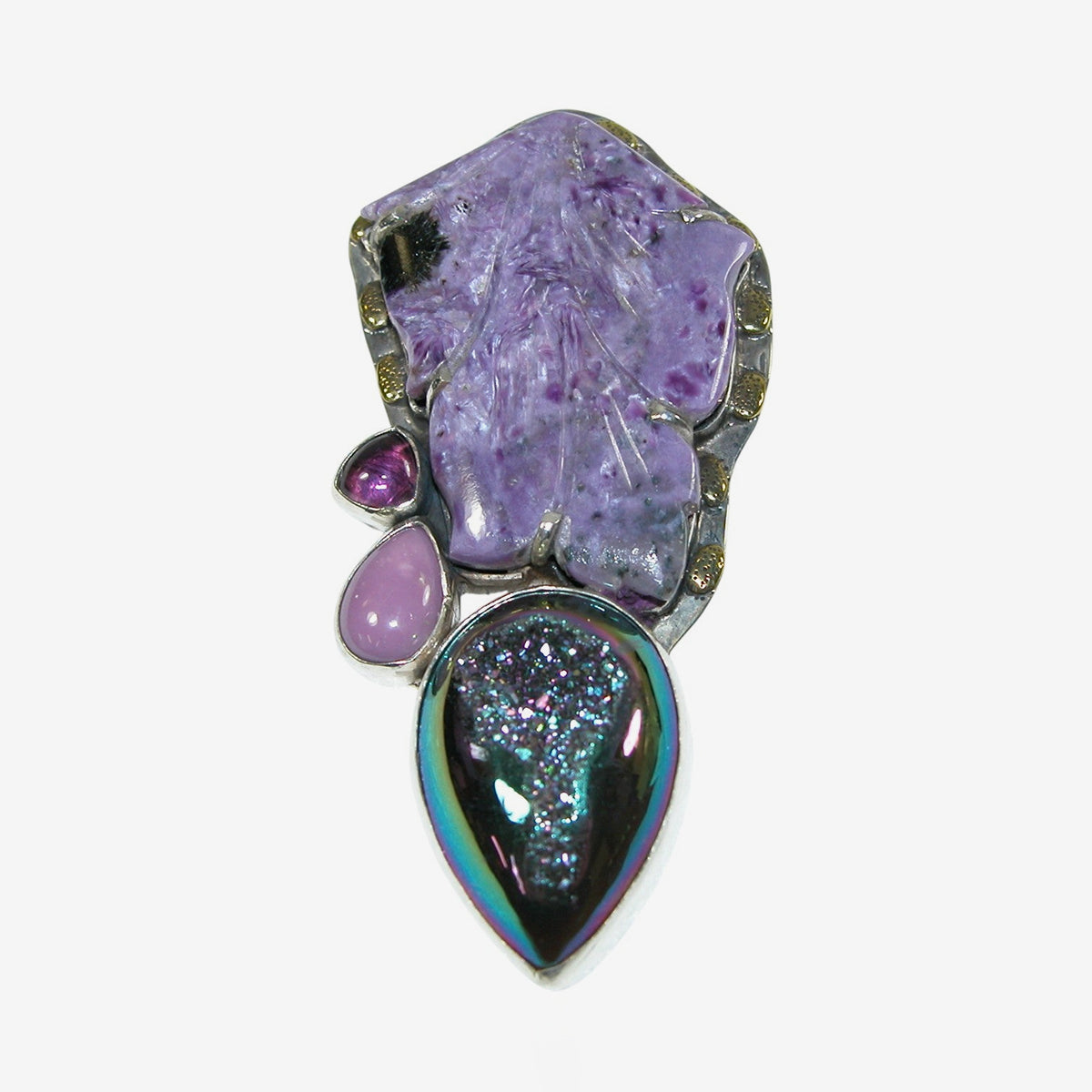 34508 Charoite Window Drusy Amethyst Sterling Silver Pin / Pendant