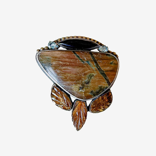 34511 Labradorite Carved Tourmaline Blue Topaz Sterling Silver Pin / Pendant