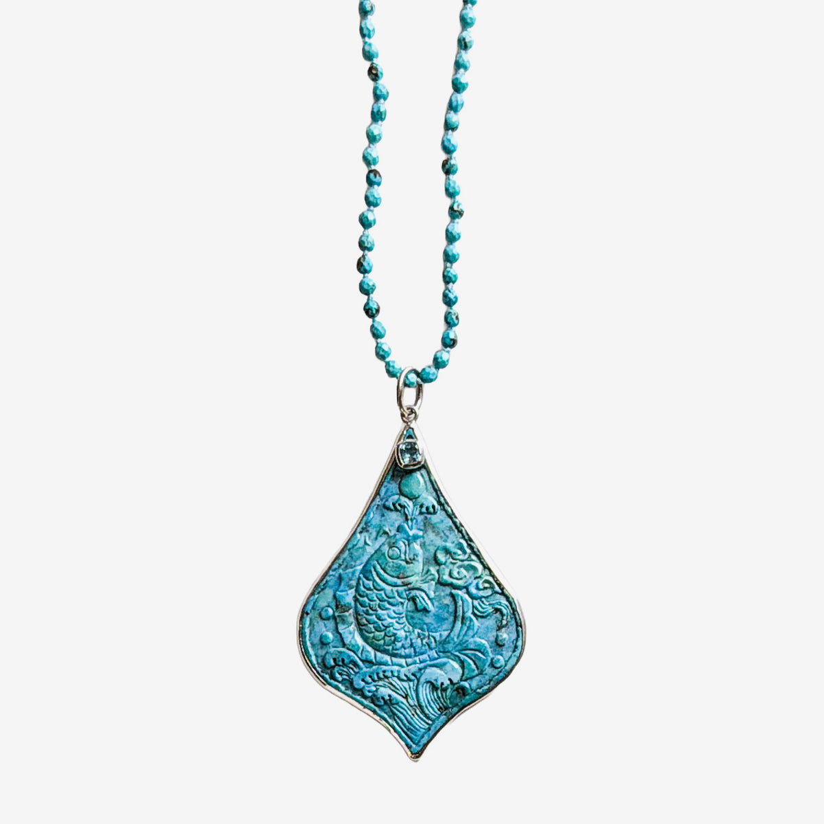 34516 Hand-Carved Turquoise Pendant Necklace