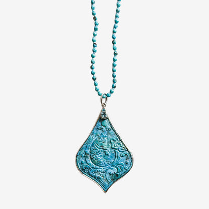 34516 Hand-Carved Turquoise Pendant Necklace
