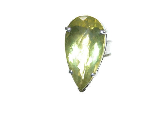 34520A Lemon Citrine Faceted Gemstone Sterling Silver Ring