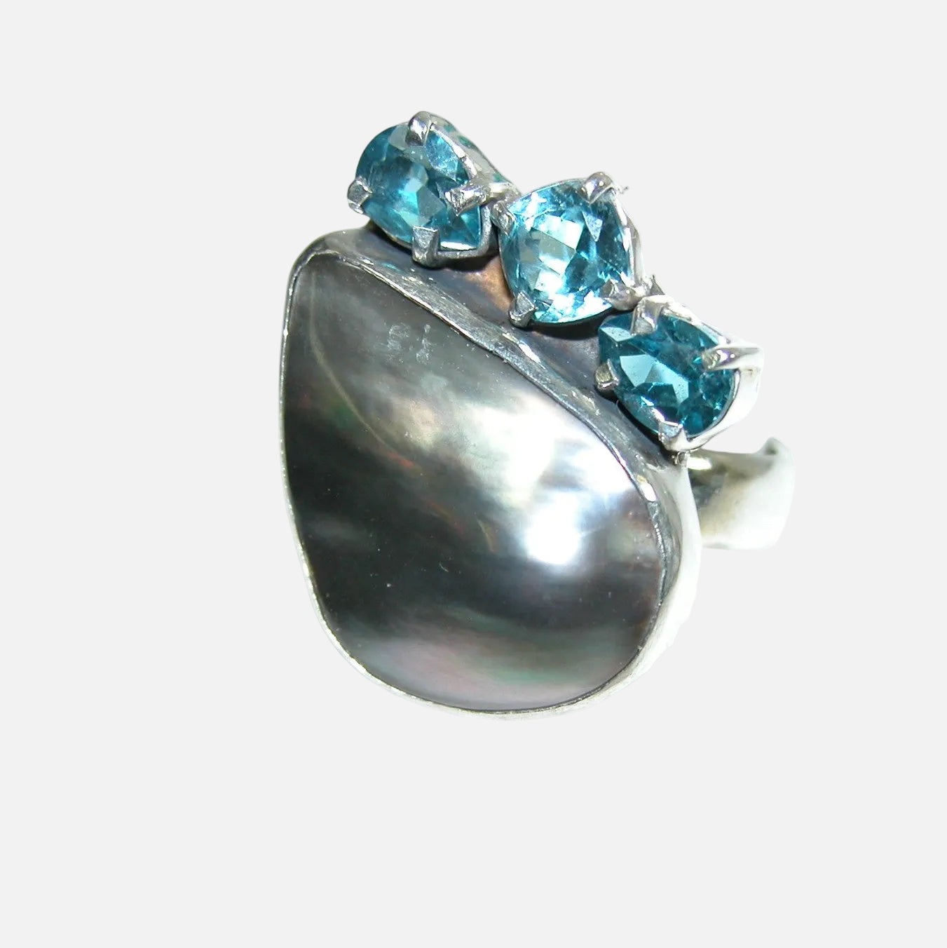 34523A Blue Topaz Mabe Blister Pearl Sterling Silver Ring