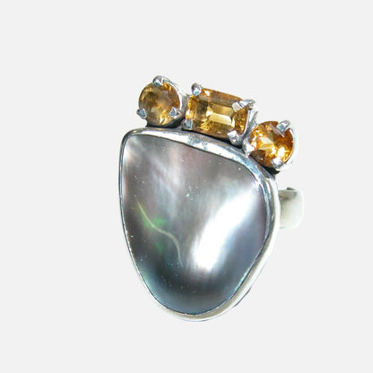 34523 Citrine Mabe Blister Pearl Sterling Silver Ring