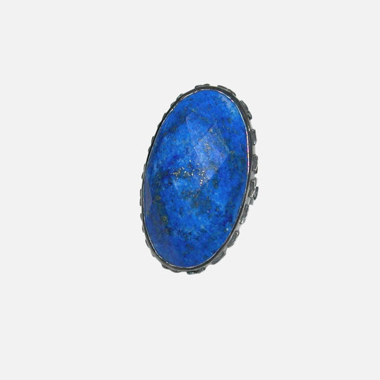 34530B Faceted Lapis Sterling Silver Ring