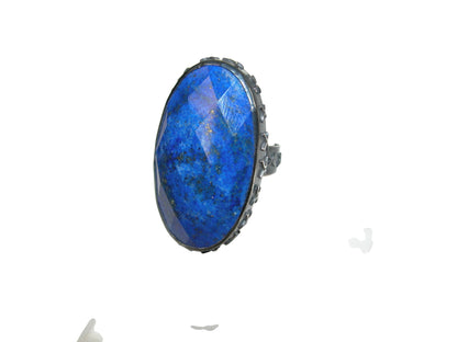 34530B Faceted Lapis Sterling Silver Ring