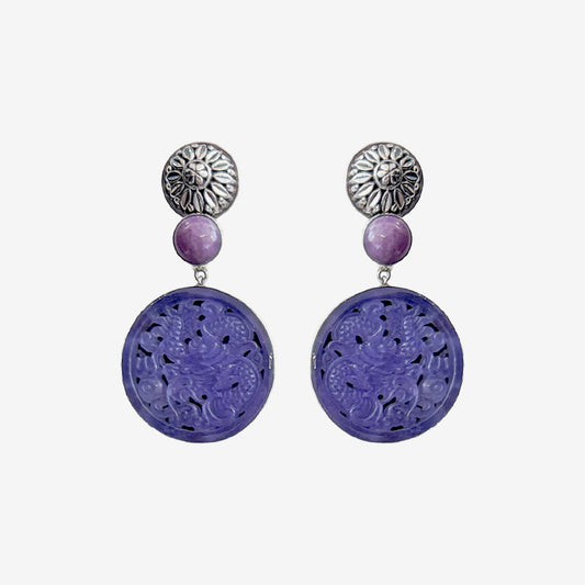 34534A Hand-Carved Purple Agate Dragon, Phosphosiderite Earrings