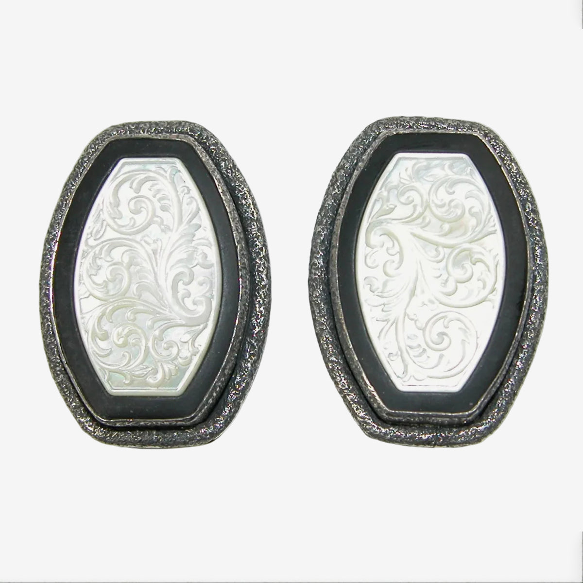 34537 Carved Mother of Pearl Inlaid Sterling Silver Earrings