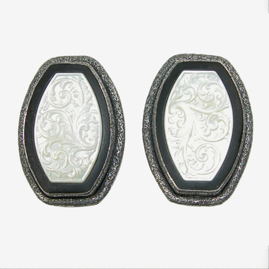 34537 Carved Mother of Pearl Inlaid Sterling Silver Earrings
